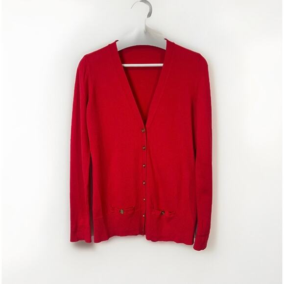 Anne Klein Red Preppy Cardigan Gold Buttons Cotton Size M - Picture 2 of 9